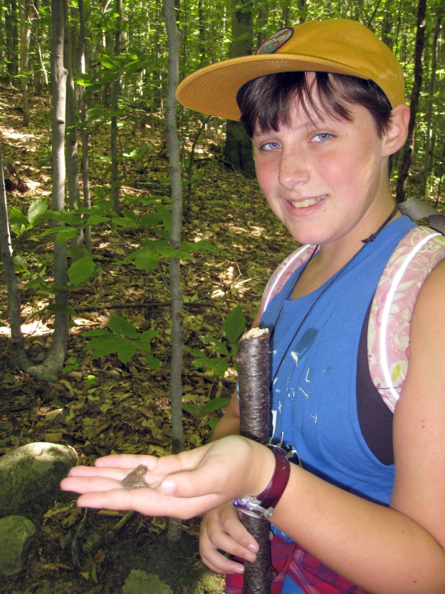 Brigid finds a friend on the Coon Mountain Trail.