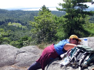 Brigid takes a nap on the Coon Mountain summit.
