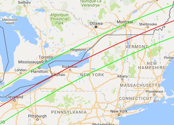 The path of the April 8, 2024, eclipse where it passes through New York.